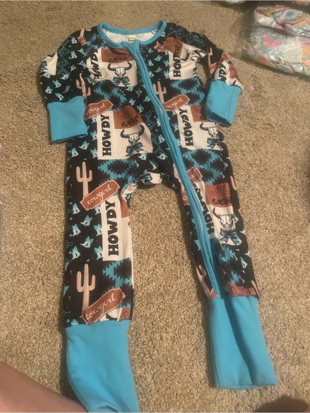 Cowboy Print Kids One-Piece Pajamas - Blue & Black